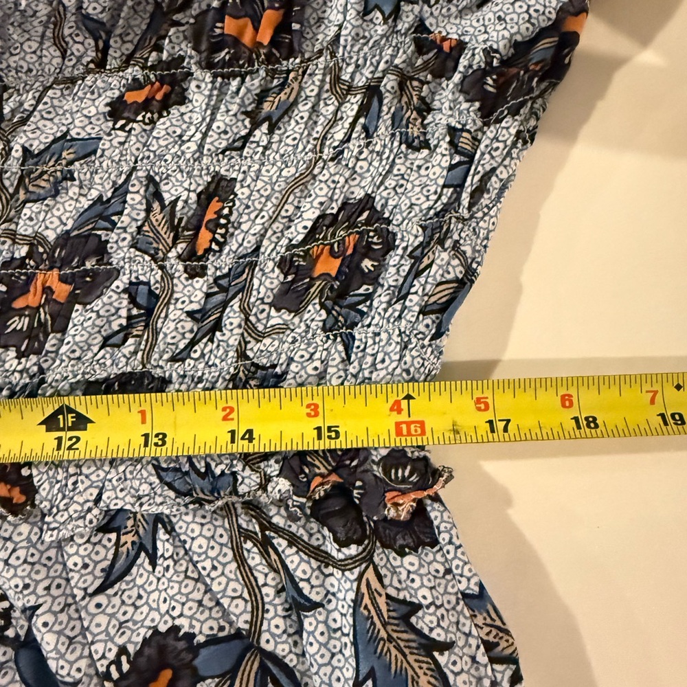 Anthropologie Blue Floral Smocked Mini Dress, Size L Worn on TV - Picture 13 of 16